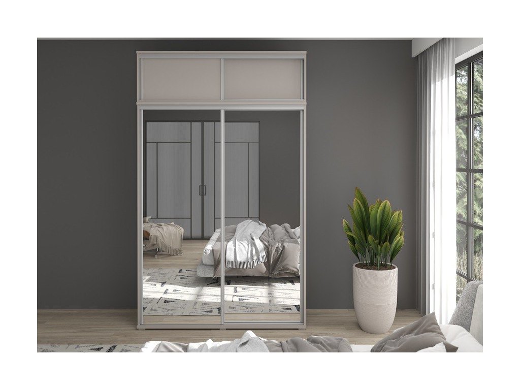 Zestaw GAJA 2 szafa z lustrem, drzwiami przesuwnym, nadstawką i szufladami 120x247x61 - kaszmir, nowoczesna i praktyczna
