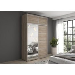 Zestaw GAJA 3 szafa z drzwiami przesuwnym i lustrem, nadstawką i szufladami 190x247x61 - dąb sonoma, nowoczesna i praktyczna