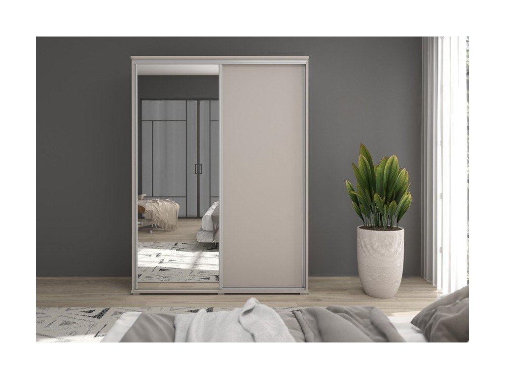Szafa z drzwiami przesuwnymi i lustrem Liwia 160x202x45 cm – Elegancka Minimalistka z Maksymalną Funkcjonalnością