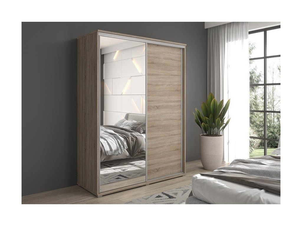 Szafa z drzwiami przesuwnymi  i lustrem Liwia 180x202x45 cm – Elegancka Minimalistka z Maksymalną Funkcjonalnością