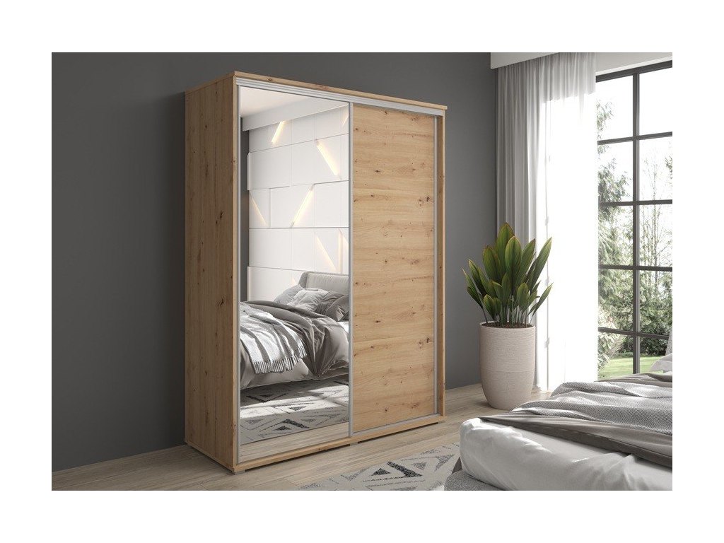 Szafa z drzwiami przesuwnymi i lustrem Liwia 150x202x45 cm – Elegancka Minimalistka z Maksymalną Funkcjonalnością
