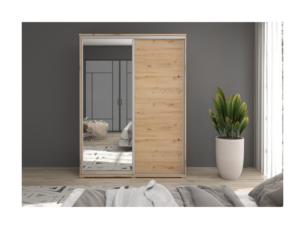 Szafa z drzwiami przesuwnymi i lustrem Liwia 160x202x45 cm – Elegancka Minimalistka z Maksymalną Funkcjonalnością