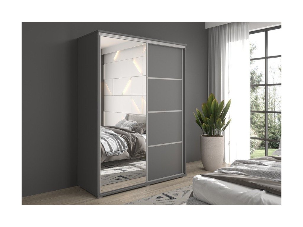Szafa z drzwiami przesuwnymi i lustrem Liwia 160x202x45 cm – Elegancka Minimalistka z Maksymalną Funkcjonalnością