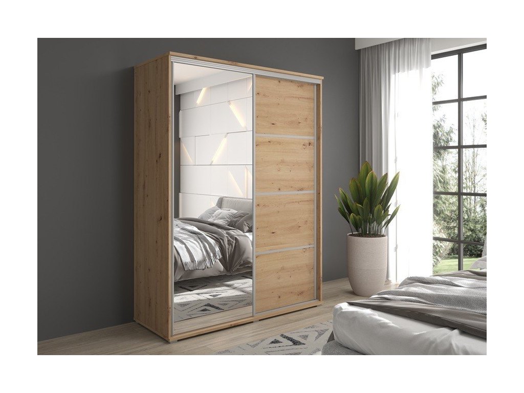 Szafa z drzwiami przesuwnymi  i lustrem Liwia 180x202x45 cm – Elegancka Minimalistka z Maksymalną Funkcjonalnością