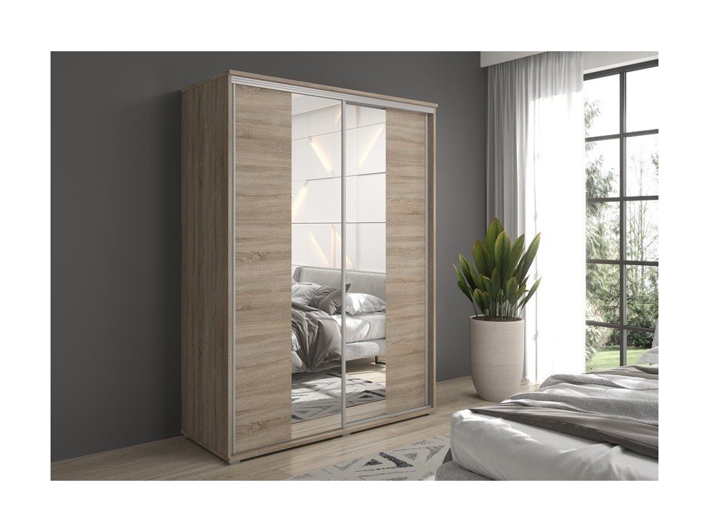 Szafa z drzwiami przesuwnymi  i lustrem Liwia 180x202x45 cm – Elegancka Minimalistka z Maksymalną Funkcjonalnością