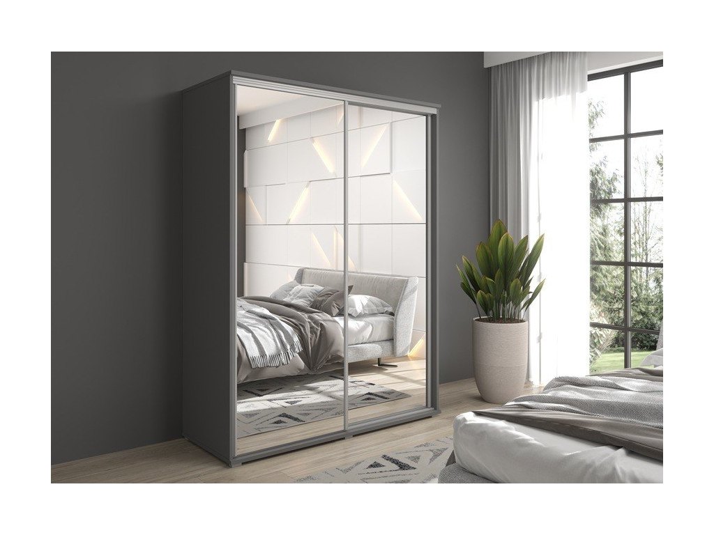 Szafa z drzwiami przesuwnymi i lustrem Liwia 140x202x45 cm – Elegancka Minimalistka z Maksymalną Funkcjonalnością