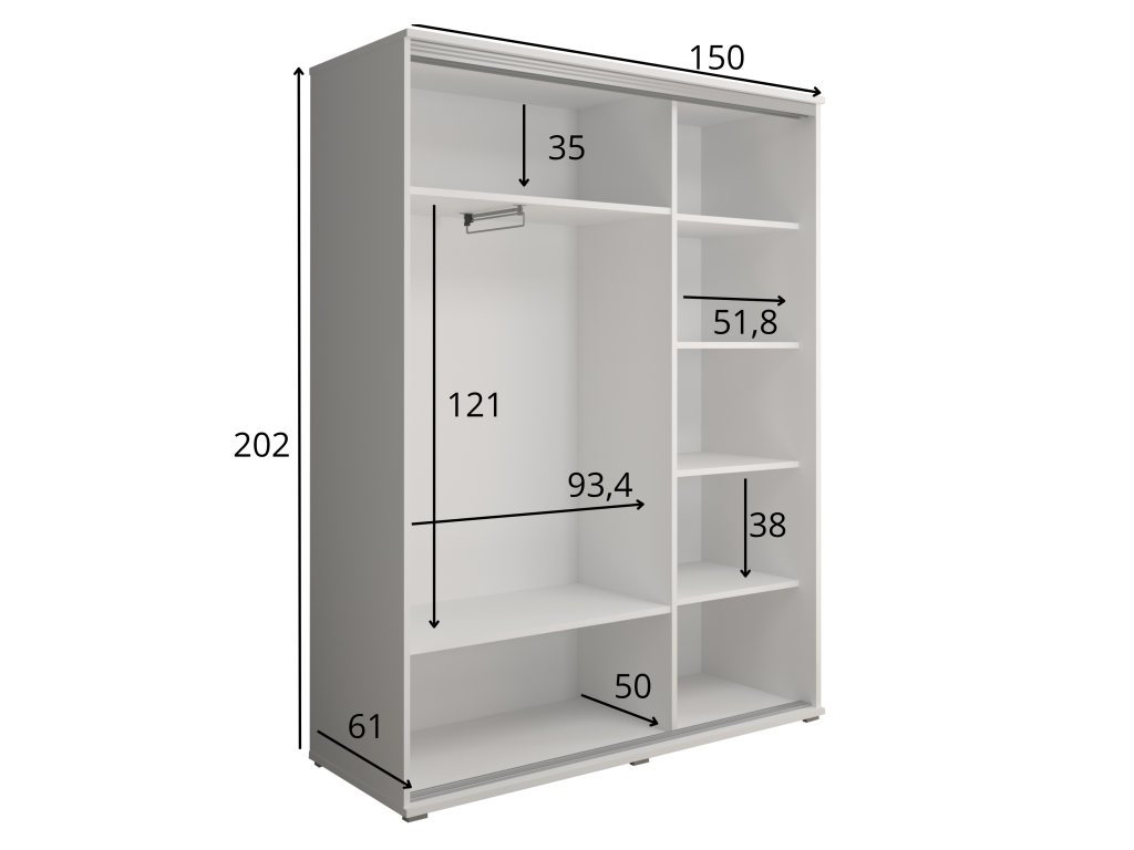 Szafa z drzwiami przesuwnymi Liwia 150x202x45 cm – biała Elegancka Minimalistka z Maksymalną Funkcjonalnością