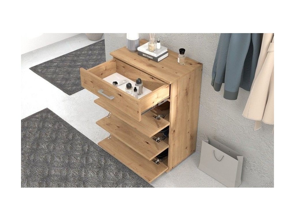 Dąb artisan szafka na buty z 4 frontami – 60x35x85 cm | Polska produkcja
