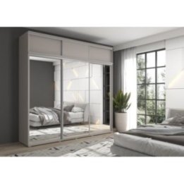 Zestaw z dużą szafą przesuwną i lustrem LAGO 2 - 240x247x61 cm z systemem Sevroll, pojemna, trzydrzwiowa