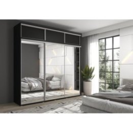 Zestaw z dużą szafą przesuwną i lustrem LAGO 2 - 260x247x61 cm z systemem Sevroll, pojemna, trzydrzwiowa