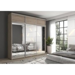 Zestaw z dużą szafą przesuwną i lustrem LAGO 2 - 230x247x61 cm z systemem Sevroll, pojemna, trzydrzwiowa