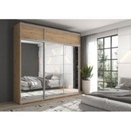 Zestaw z dużą szafą przesuwną i lustrem LAGO 2 - 250x247x61 cm z systemem Sevroll, pojemna, trzydrzwiowa