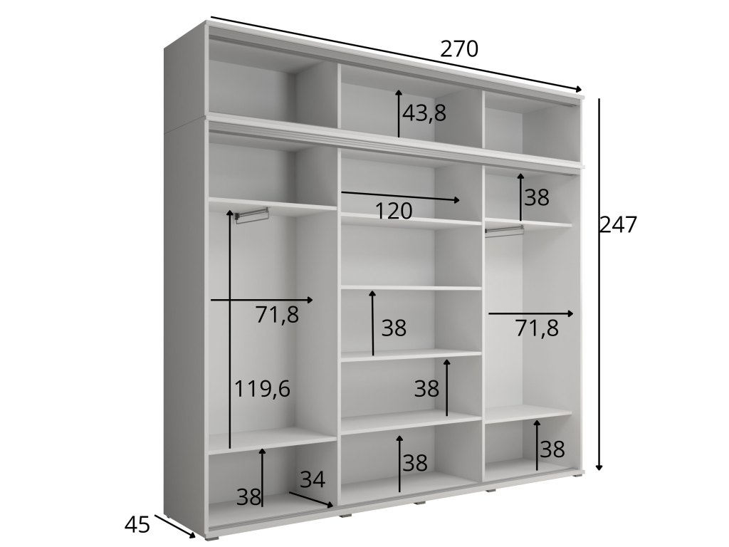 Szafa MONTI SLIM 45 cm – wąska, pojemna, 3-drzwiowa