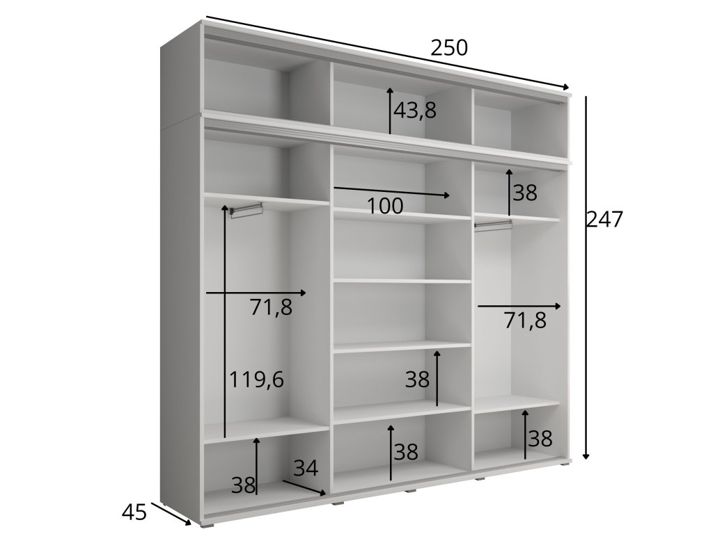MONTI SLIM 3 250x247x45 cm czarna – nowoczesna szafa trzydrzwiowa z lustrem