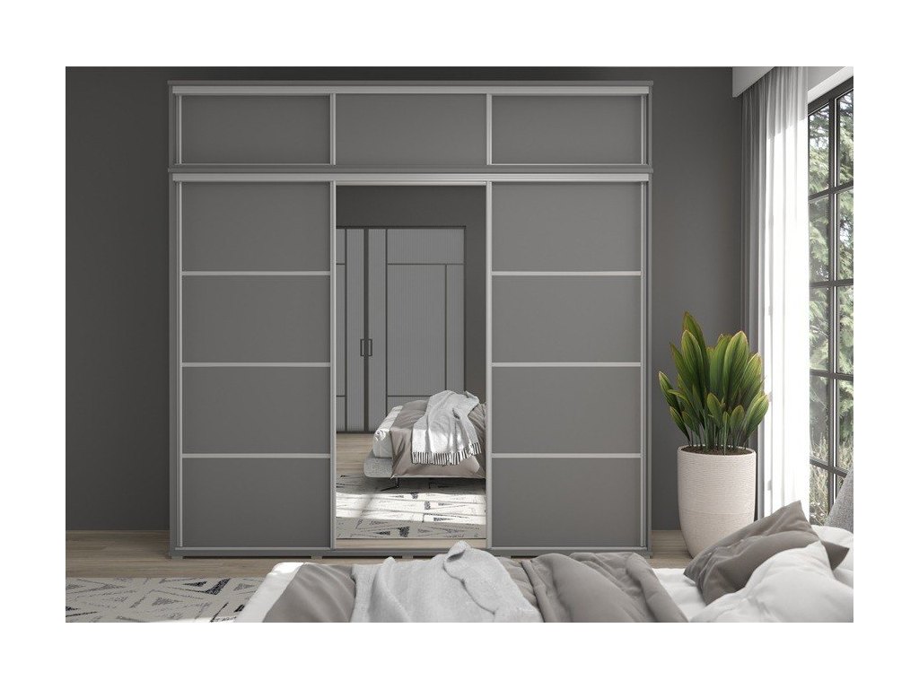 MONTI SLIM 3 270x247x45 antracyt – szafa przesuwna z lustrem