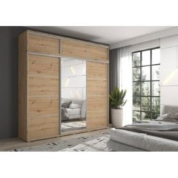 Szafa przesuwna dąb artisan 230×247 z lustrem – wysoka i pojemna