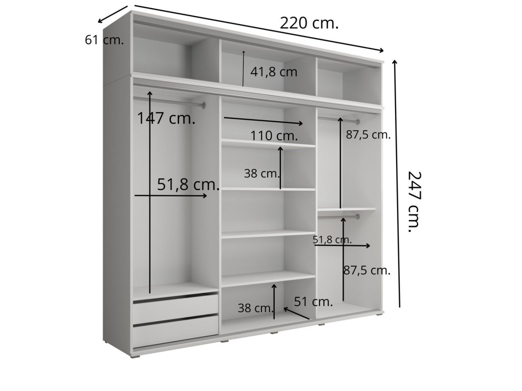 Szafa przesuwna LAGO 3 220 cm dąb artisan z lustrem