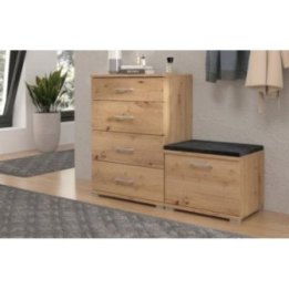 Biała szafka na buty z siedziskiem 60 cm | Czarna poduszka Monolith 79