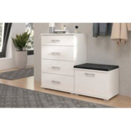 Biała szafka na buty z siedziskiem 60 cm | Czarna poduszka Monolith 79