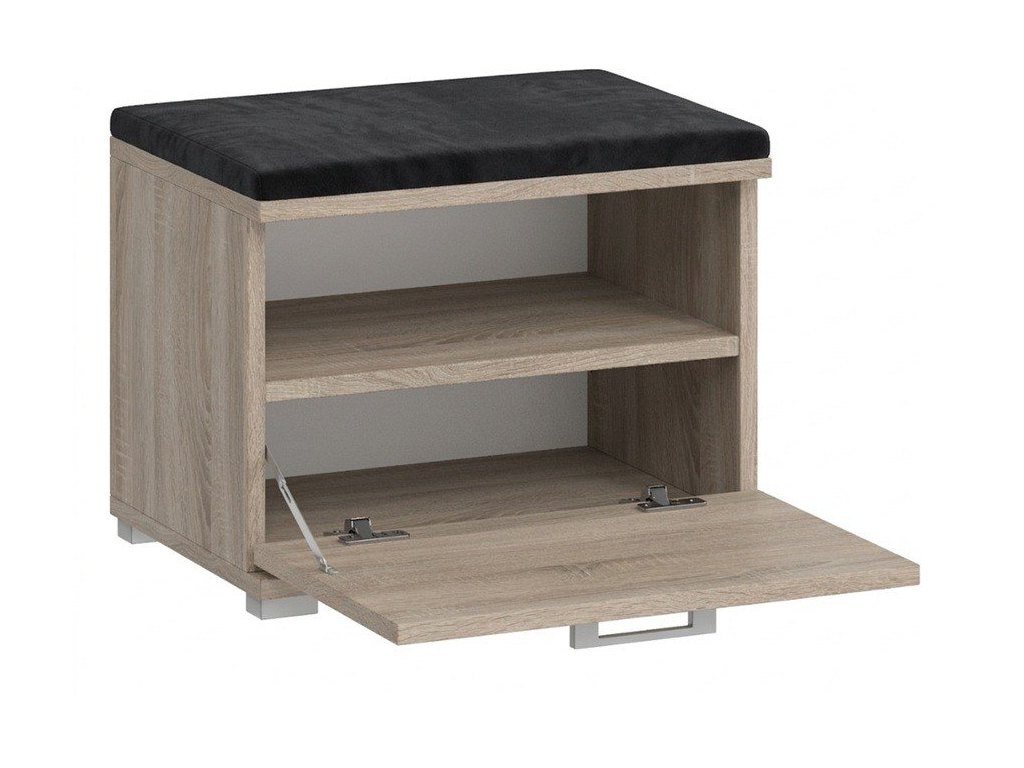 Biała szafka na buty z siedziskiem 60 cm | Czarna poduszka Monolith 79