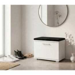 Szafka na buty z siedziskiem 50x40x35 cm – biała z tapicerowanym siedziskiem